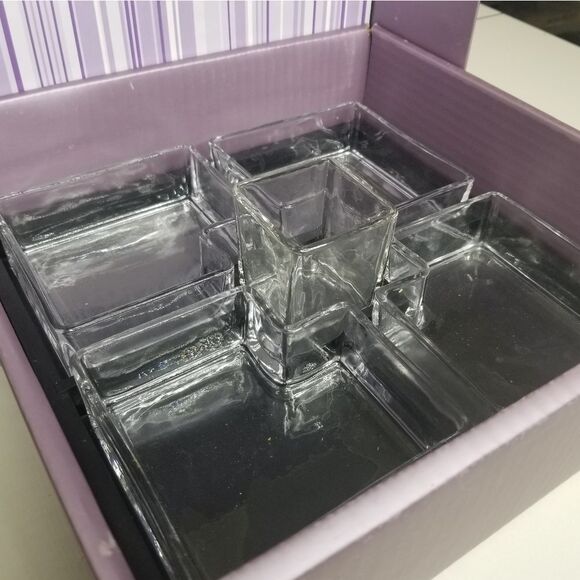 Snack Serving 5pc Set with 4 Metal Skewers Geometric Square Puzzle NIB - Picture 4 of 7